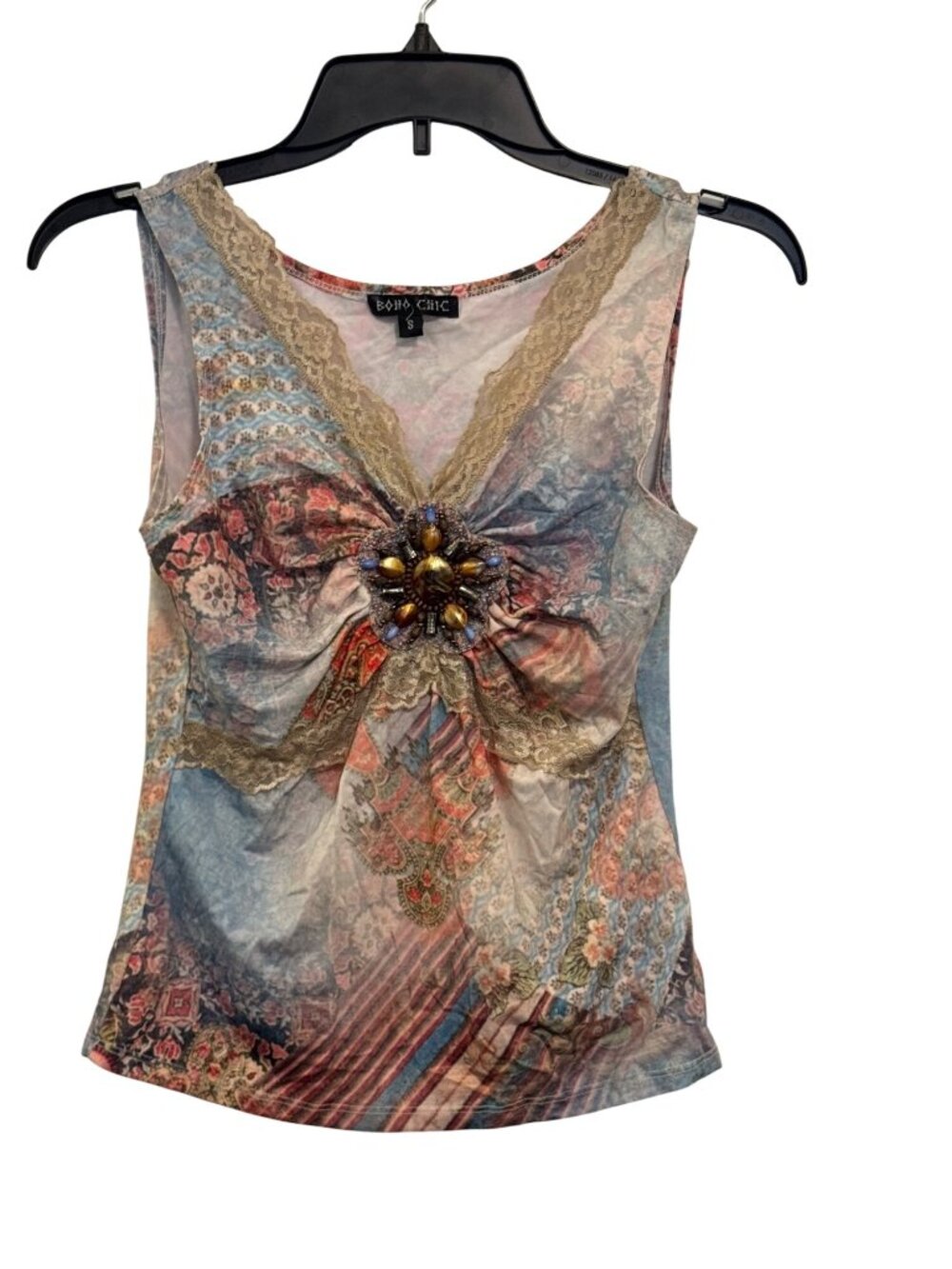 Boho Chic Beaded Embellished Sleeveless Top Small vintage Y2K